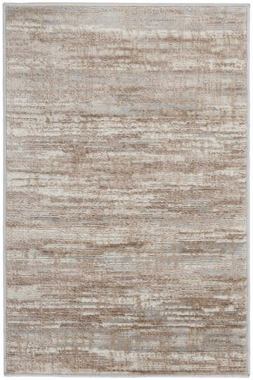 Close-up of the Nourison Elation Ivory Grey rug. High pile texture with chestnut, ivory, and grey modern design.