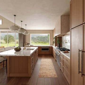 Warm wood kitchen with Nourison Vintage Taupe Multicolor runner rug.