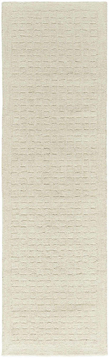 Close-up of the handmade DKNY Pure Grids Ivory Beige rug. Contemporary style with a subtle grid pattern and soft pile.