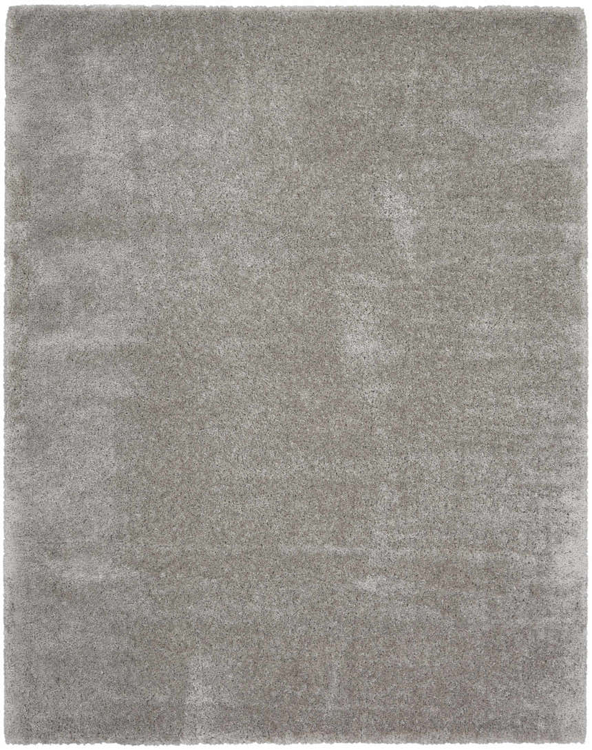 Close-up of the plush texture and silver gray color of the Nourison Dreamy Shag area rug.