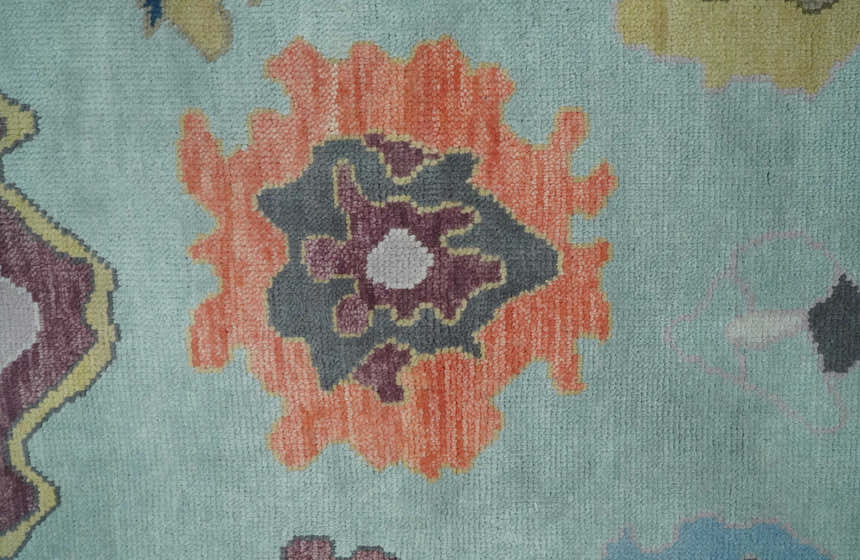 Custom Made Blue and Gray Hand Knotted Traditional Oushak Wool Area Rug