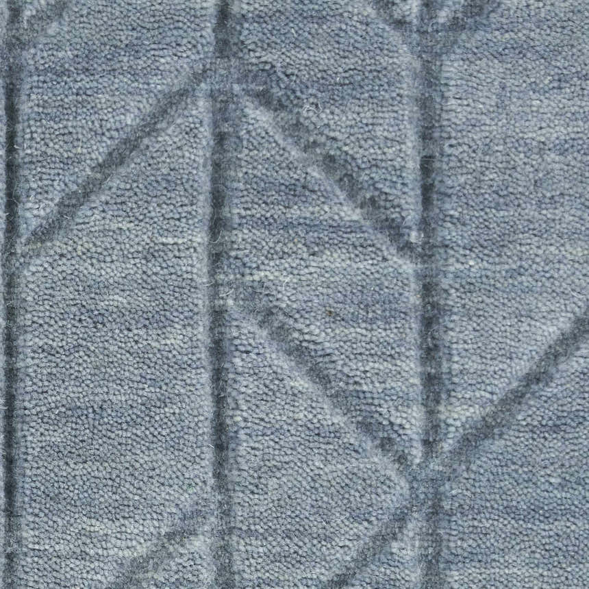 Close-up of the light blue Nourison Alessia Rug, showing the wool texture and mid-century modern geometric design.