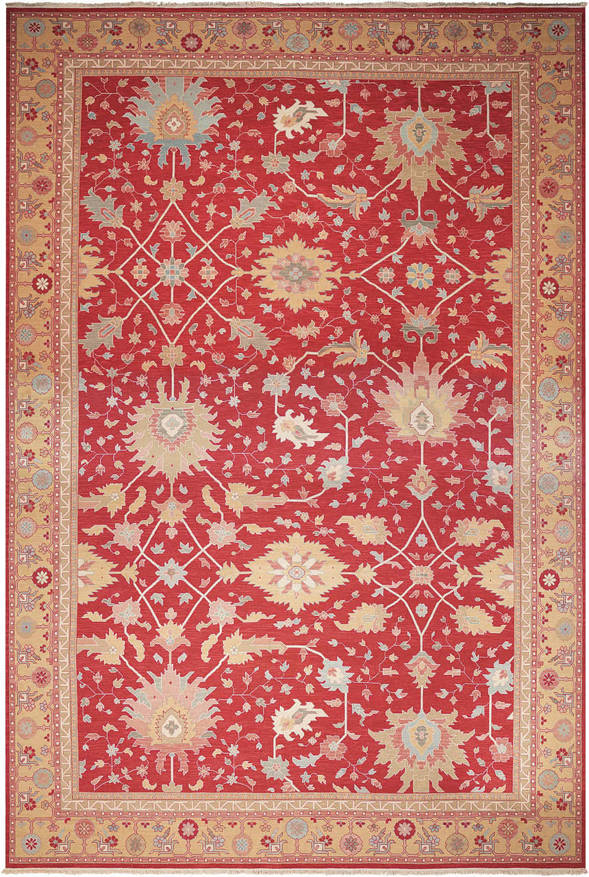 Handmade Nourison Nourmak Red Indoor Area Rug with floral and geometric patterns. 100% wool rug.