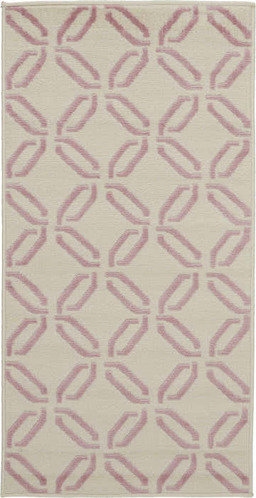Close-up of Nourison Jubilant Ivory Pink rug featuring a contemporary geometric design and soft texture.