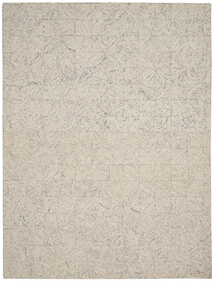 Close-up of the Nourison Interlock Ivory Multicolor rug, featuring a geometric square and curved line design.