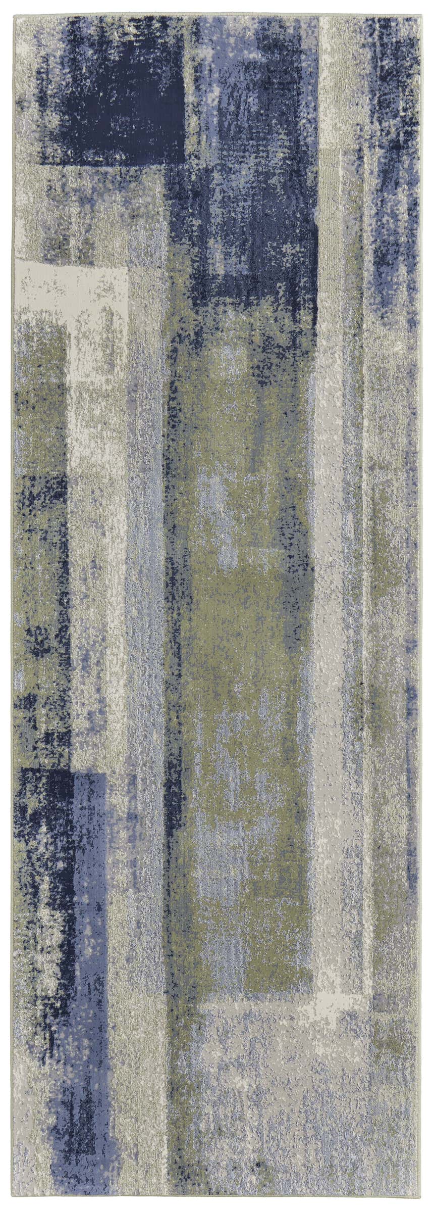 Feizy Clio Area Rug with an abstract design in blue, green, and ivory. Contemporary style with a textured pattern. Design-Runner
