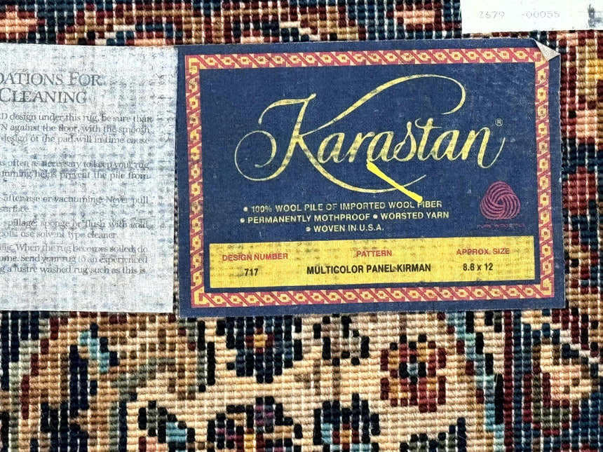 Karastan Rug Multicolor Panel Kirman #717, 8.8 x 12 Karastan Carpet, Vintage Multipanel Kirman, Original 700 Series, Wool, Vintage