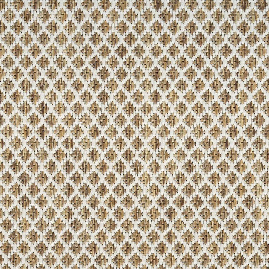 Close-up of the Nourison Courtyard Jute Ivory Modern Area Rug showing the chestnut and ivory woven diamond pattern.