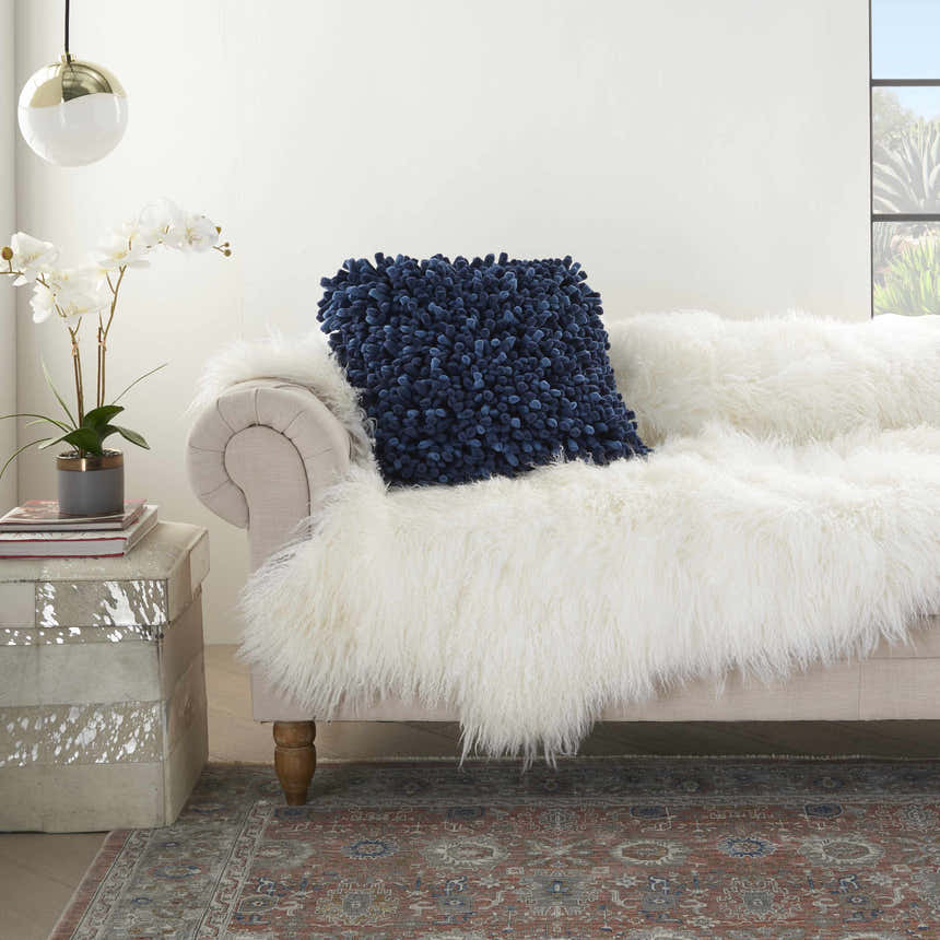 Mina Victory Sofia Velvet Sponge Finger Navy Indoor Throw Pillow