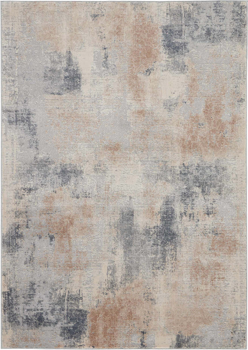 Close-up of the Nourison Rustic Textures Beige Grey rug, showcasing its abstract pattern and neutral color palette.