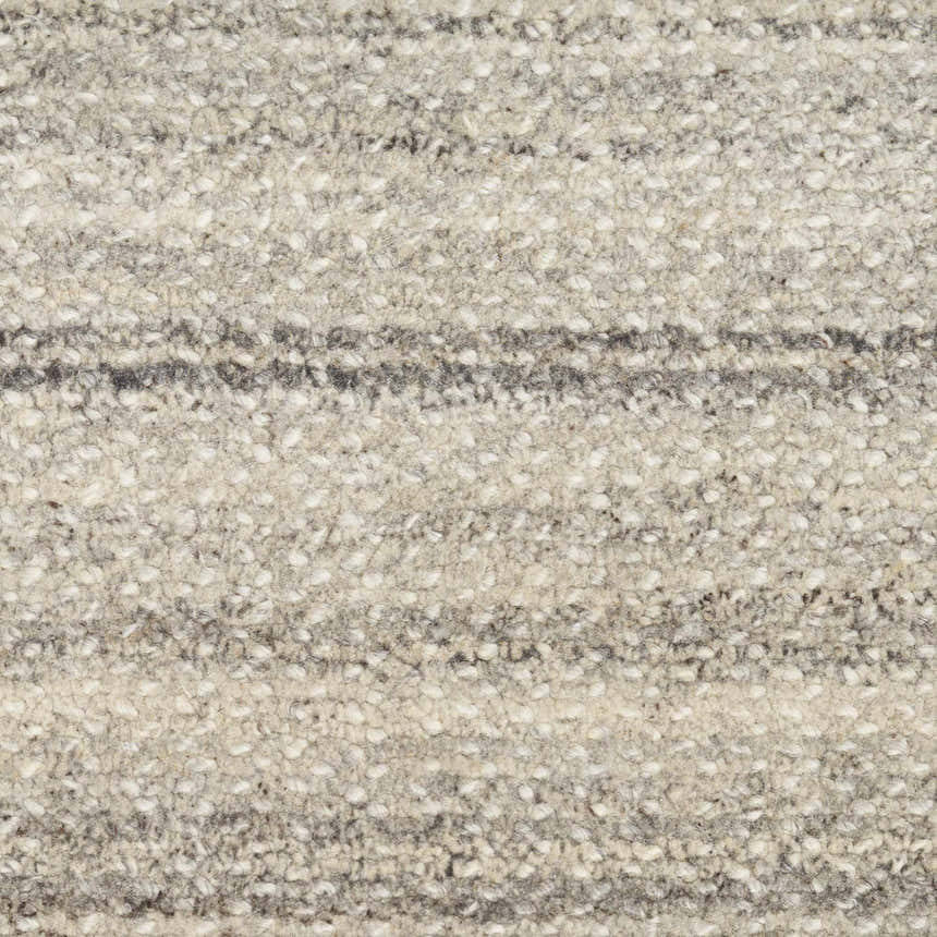 Close-up of the Calvin Klein CK040 Abrash Grey Rug showing its wool-rayon blend texture and subtle horizontal stripes.
