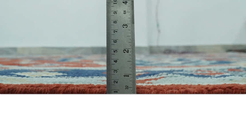 Custom Made Rust, Blue and Silver hand knotted Traditional Heriz wool area rug