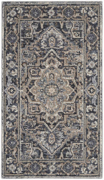 Close-up of the Nourison Moroccan Celebration Navy Vintage Indoor Area Rug, featuring a detailed floral and geometric design.