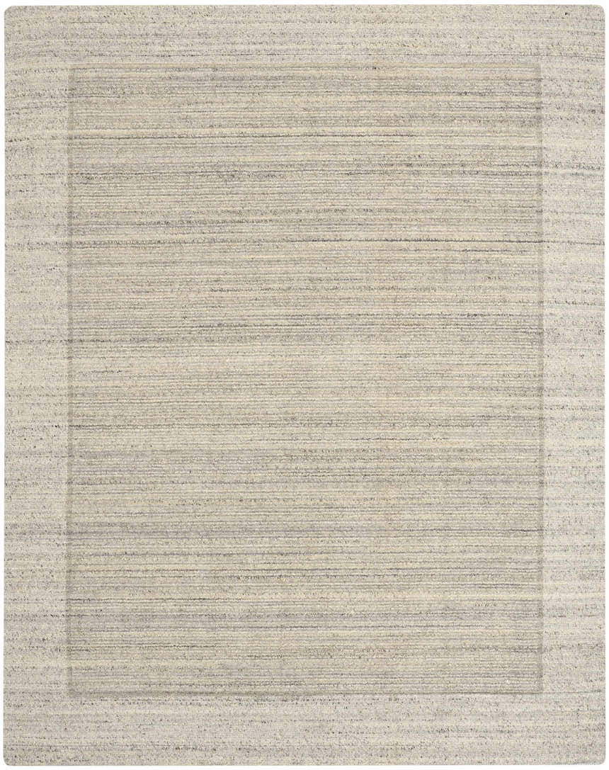 Close-up of the Calvin Klein CK082 Ridge Rug. Farmhouse style, grey and ivory wool rug with subtle horizontal texture.