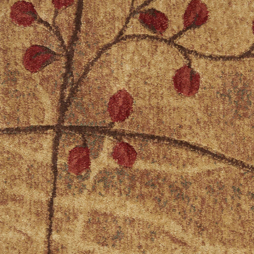 Close-up of the Nourison Somerset Latte Rustic Indoor Area Rug featuring a tree branch and leaf pattern.