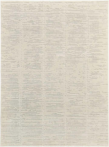 Close-up of the high pile Nourison Ivory Hues Ivory Grey rug, showing the textured, modern stripe design.