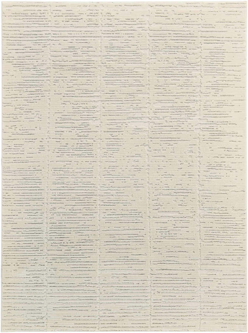 Close-up of the high pile Nourison Ivory Hues Ivory Grey rug, showing the textured, modern stripe design.