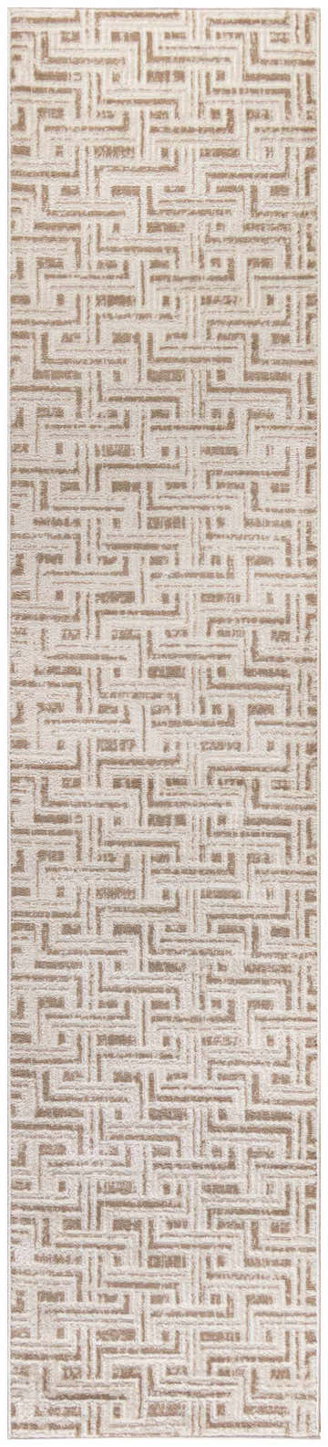 Close-up of Nourison Serenity Home Mocha Ivory rug. High pile, geometric pattern in chestnut and ivory. Modern style.