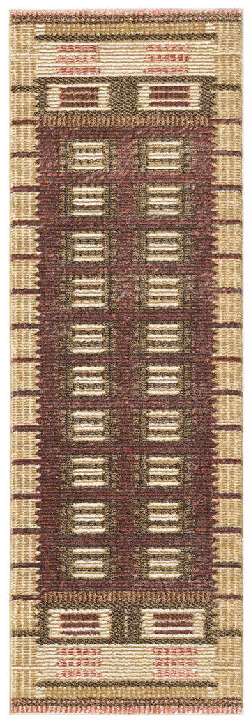 Close-up of the Nourison Nordic Rust Modern Indoor Area Rug, featuring a geometric pattern and rust color.