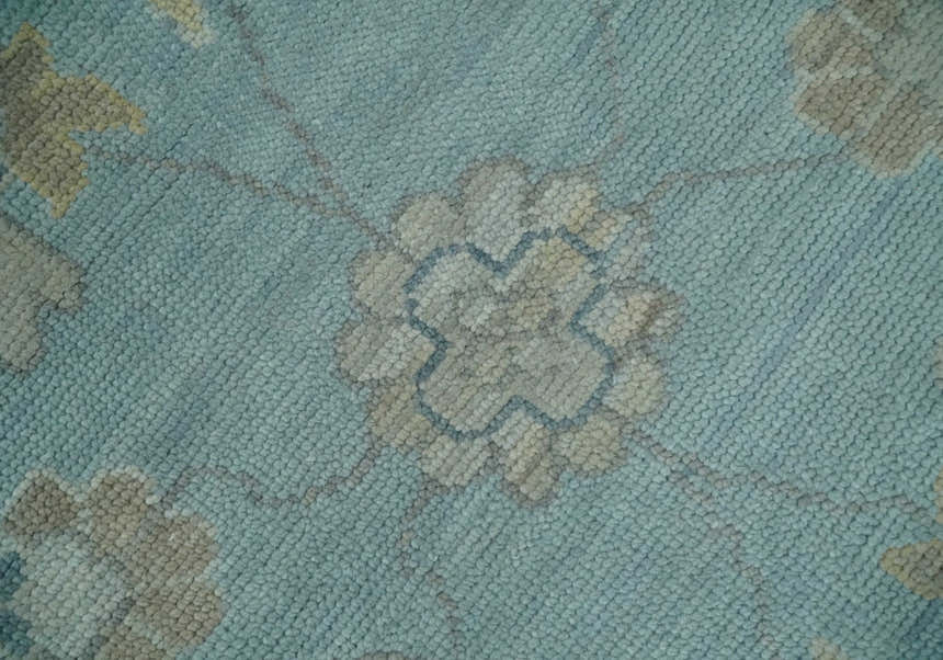 Made to Order Aqua, Beige and Ivory Hand Knotted Floral Oushak Wool Rug