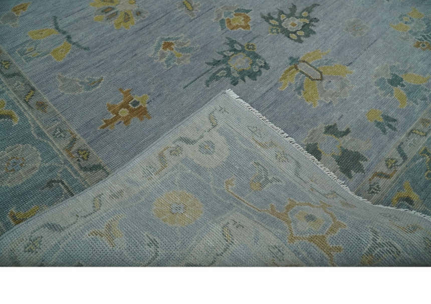 Multi Size Charcoal, Aqua and Silver Hand Knotted Oushak Wool Area Rug