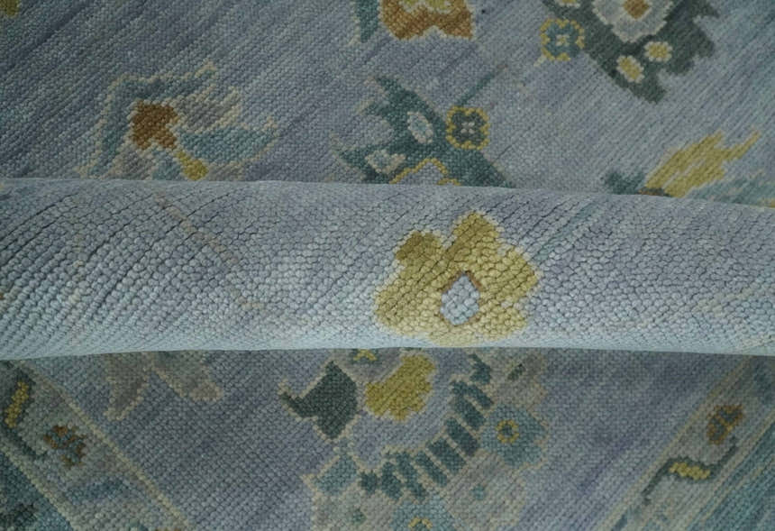 Multi Size Charcoal, Aqua and Silver Hand Knotted Oushak Wool Area Rug