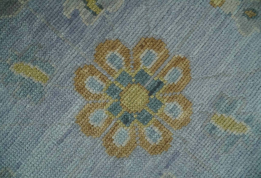 Multi Size Charcoal, Aqua and Silver Hand Knotted Oushak Wool Area Rug