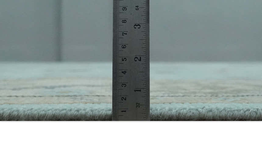 Hand Knotted Aqua, Beige and Ivory Traditional Oushak Wool Rug