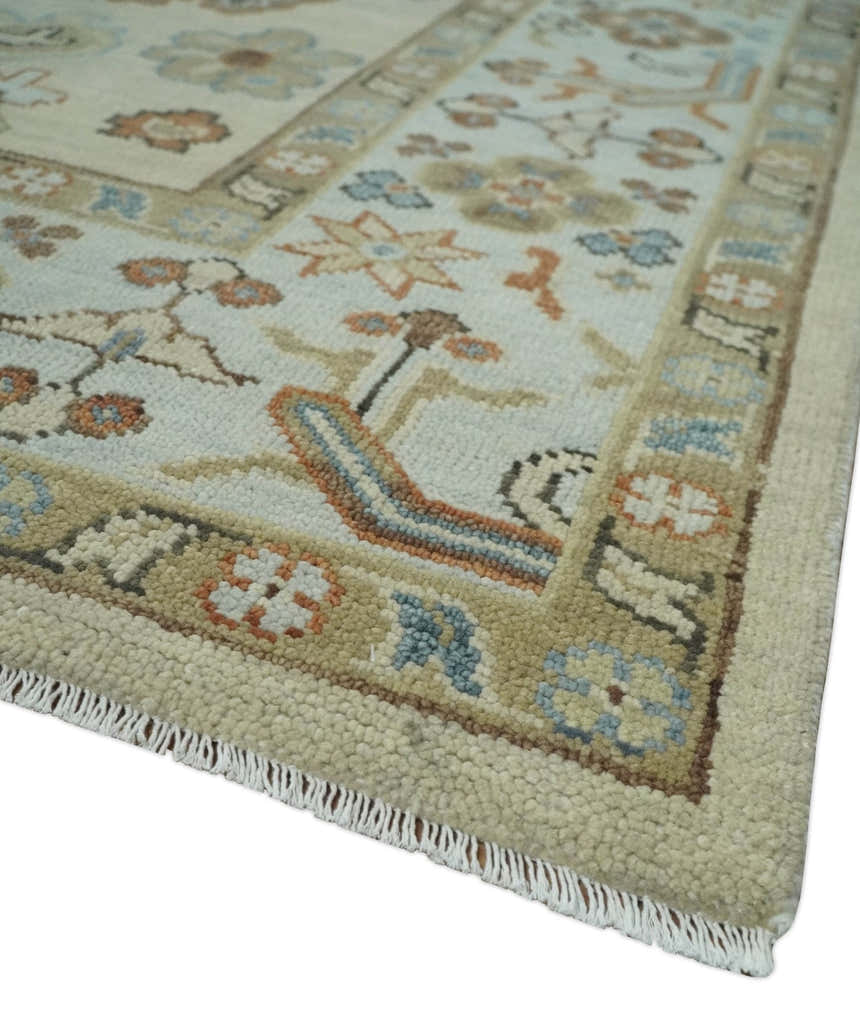 Hand Knotted Beige and Ivory Multi Size Traditional Oushak Wool Area Rug