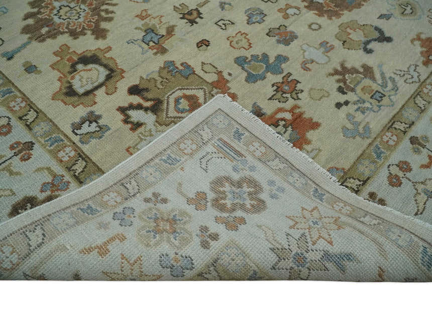 Hand Knotted Beige and Ivory Multi Size Traditional Oushak Wool Area Rug