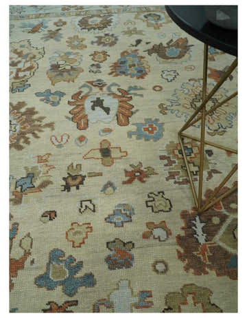 Hand Knotted Beige and Ivory Multi Size Traditional Oushak Wool Area Rug