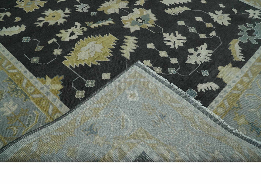 8x10, 9x12, 10x14 and 12x15 Hand Knotted Black, Beige and Silver Traditional Oushak Wool Rug