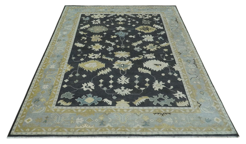 8x10, 9x12, 10x14 and 12x15 Hand Knotted Black, Beige and Silver Traditional Oushak Wool Rug