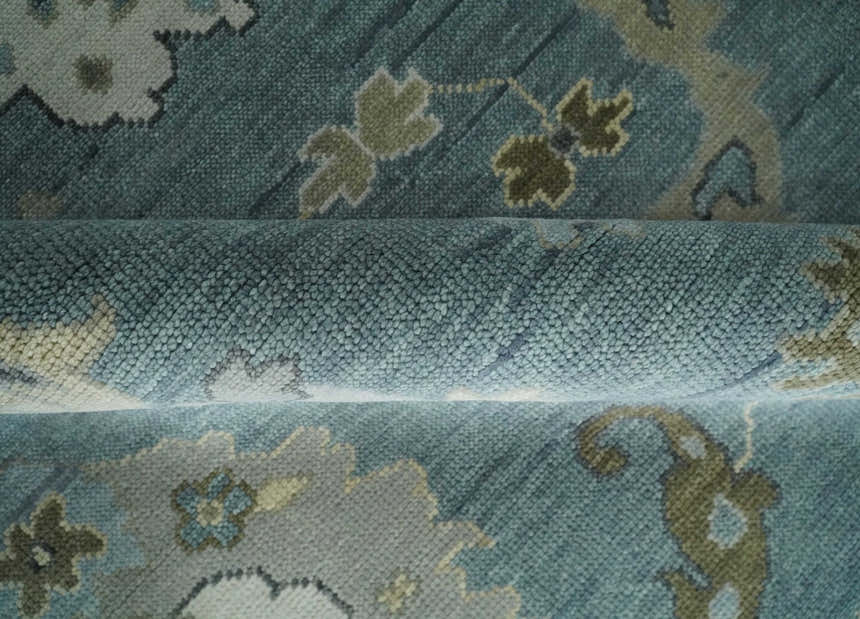 Multi Size Hand Knotted Blue and Beige Traditional Oushak Wool Rug