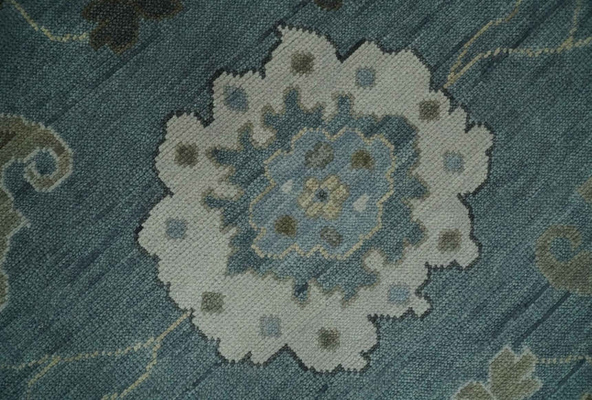 Multi Size Hand Knotted Blue and Beige Traditional Oushak Wool Rug