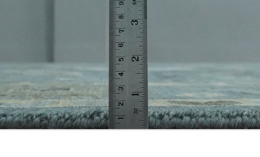 Multi Size Hand Knotted Blue and Beige Traditional Oushak Wool Rug