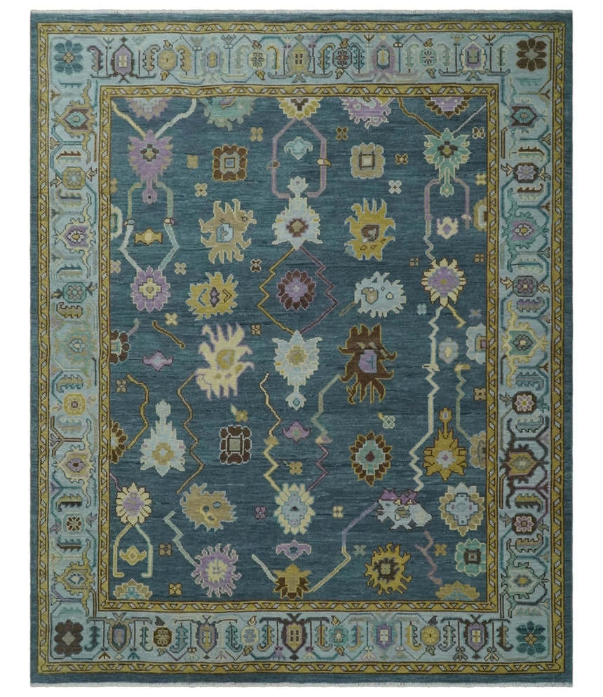 Hand Knotted Blue and Silver Vibrant colorful Oushak Wool Area Rug
