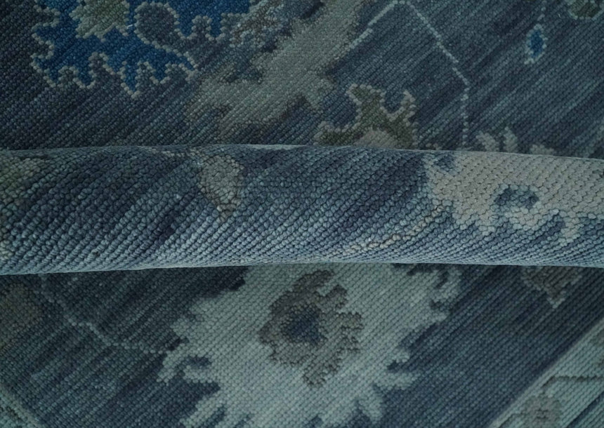 Hand Knotted Gray and Silver Traditional Multi Size Oushak Wool Rug