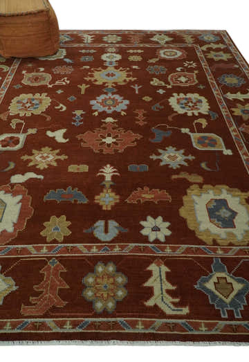 Hand Knotted Rust and Beige Traditional Oushak Multi Size Wool Area Rug