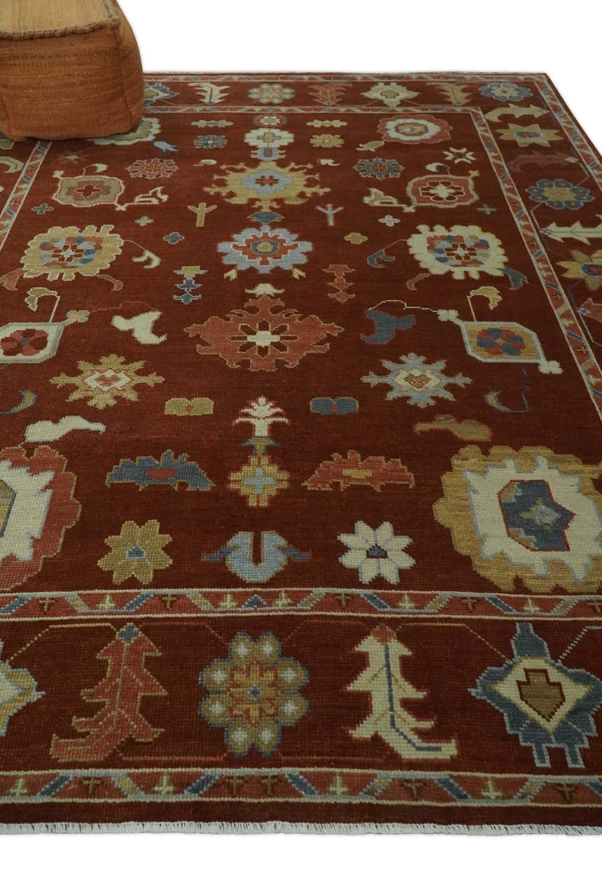 Hand Knotted Rust and Beige Traditional Oushak Multi Size Wool Area Rug