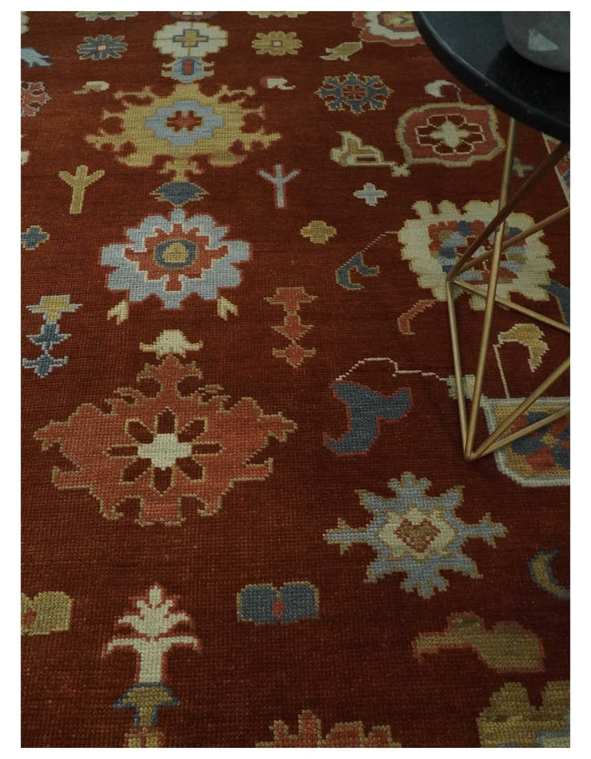 Hand Knotted Rust and Beige Traditional Oushak Multi Size Wool Area Rug