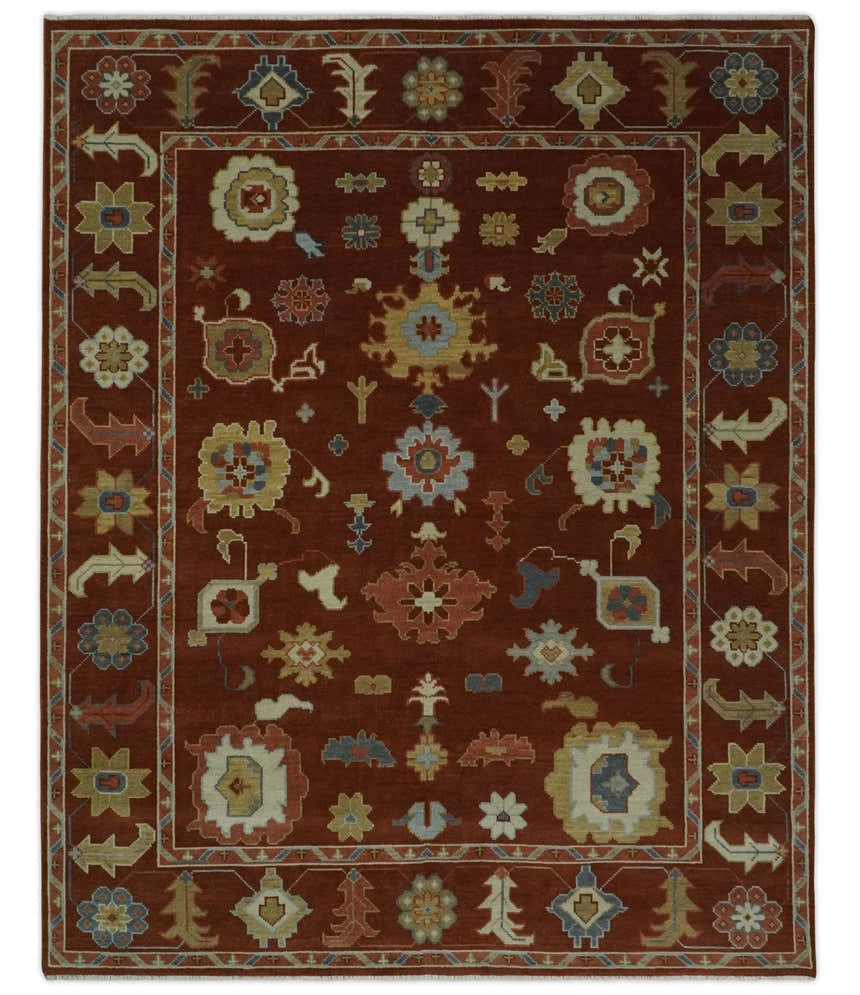 Hand Knotted Rust and Beige Traditional Oushak Multi Size Wool Area Rug
