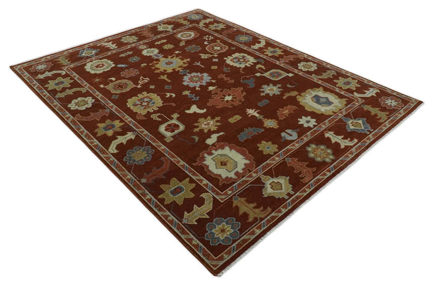 Hand Knotted Rust and Beige Traditional Oushak Multi Size Wool Area Rug