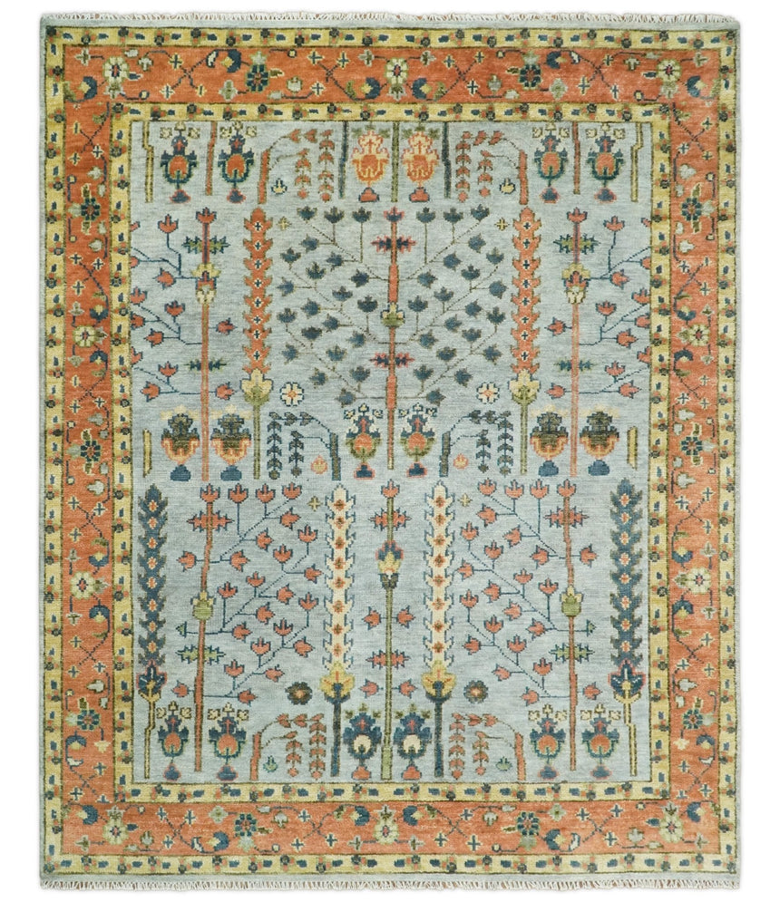 Hand Knotted Rust and Blue Traditional Turkish Vintage Multi Size Wool Rug