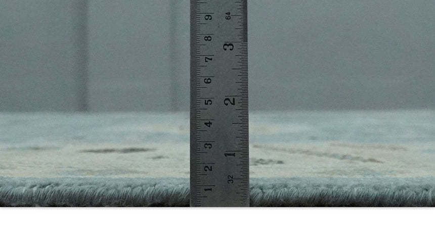 Hand Knotted Silver and Beige Traditional Oushak Vintage Wool Rug