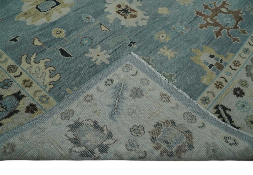 Hand Knotted Silver and Beige Traditional Oushak Vintage Wool Rug