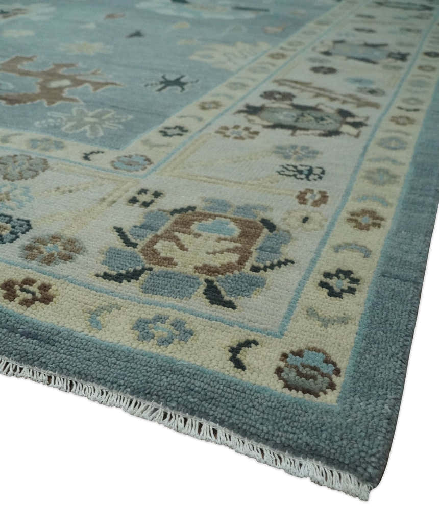 Hand Knotted Silver and Beige Traditional Oushak Vintage Wool Rug