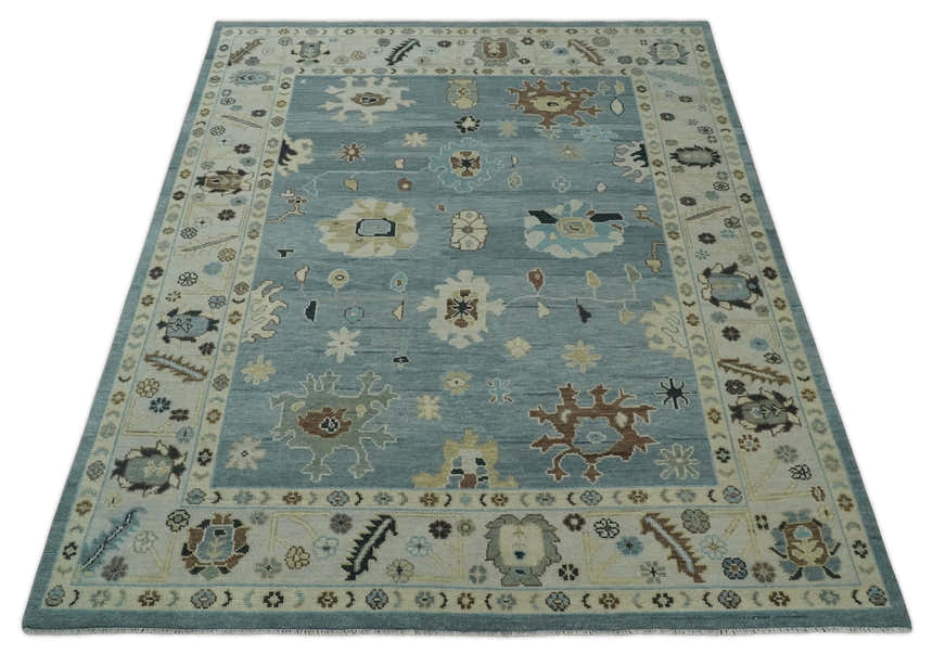 Hand Knotted Silver and Beige Traditional Oushak Vintage Wool Rug