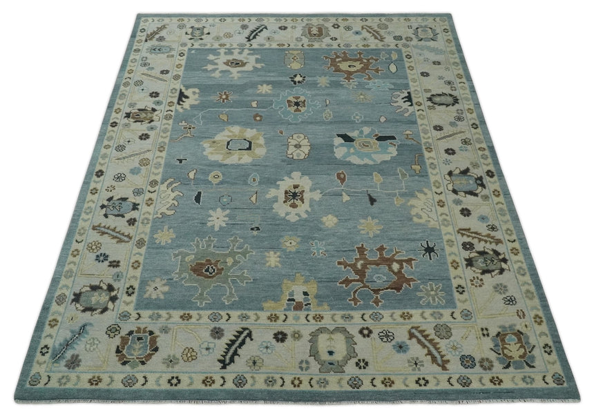 Hand Knotted Silver and Beige Traditional Oushak Vintage Wool Rug