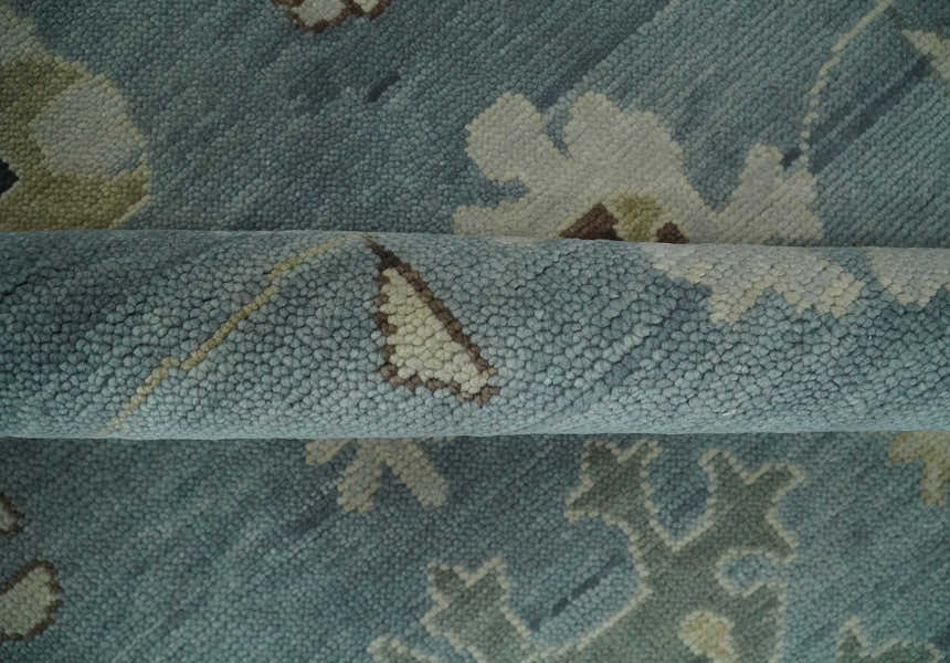 Hand Knotted Silver and Beige Traditional Oushak Vintage Wool Rug